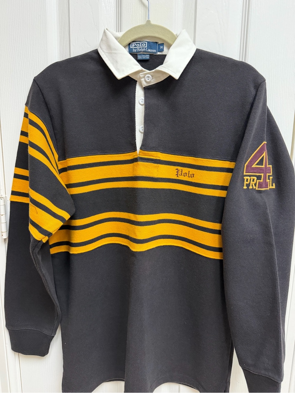 Polo by Ralph Lauren Black and Gold Striped Rugby Polo